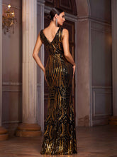Irregular Striped V-neck High Slit sequin Prom Dress SL30022